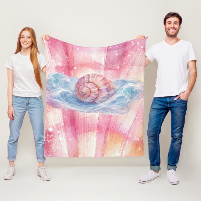 Seashell Wave Fleece Blanket – Coastal Ocean Art (På plats)