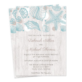 Seashell Whitewzed Wood Beach Wedding bjudande Inbjudningar