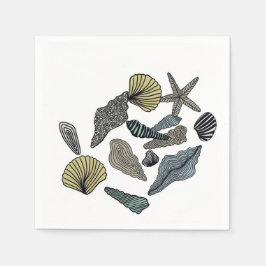 Seasheller av olika slag och färg pappersservett