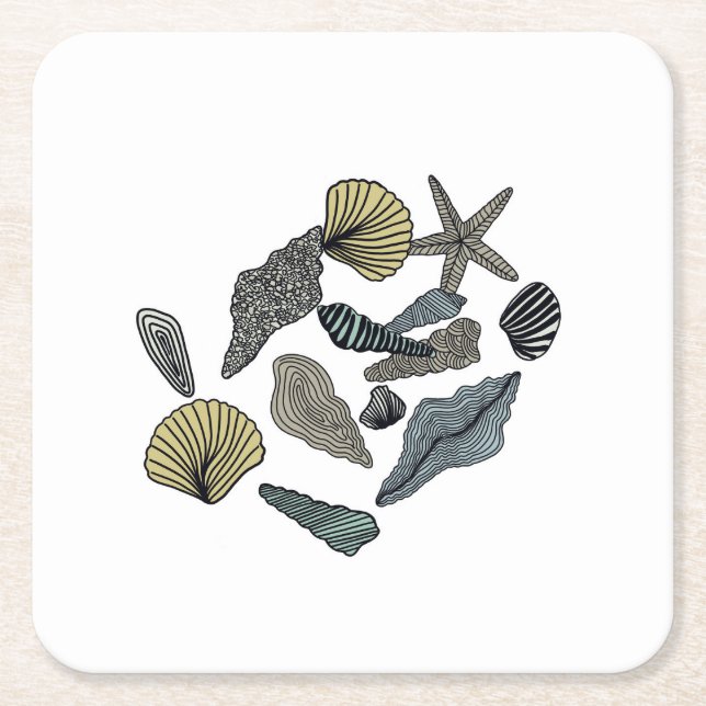 Seasheller av olika slag och färg underlägg papper kvadrat (Framsidan)