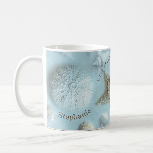 Seasheller Light Blue Beach Quote Kaffemugg (Vänster)