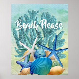 Seasheller, Starfisk och korallBEACH Poster