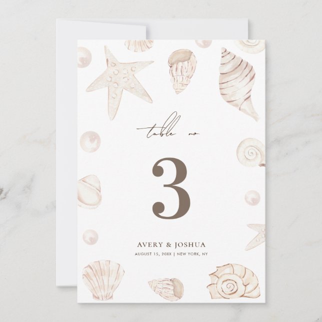 Seashells 5x7 Pearls Nautical Wedding Table Number Inbjudningar (Framsida)