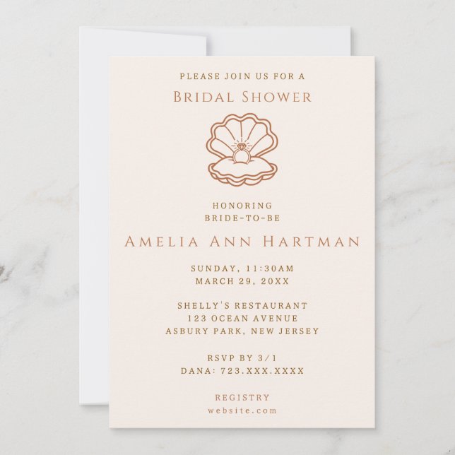 Seashells and Wedding Bells Bridal Invitation Inbjudningar (Framsida)