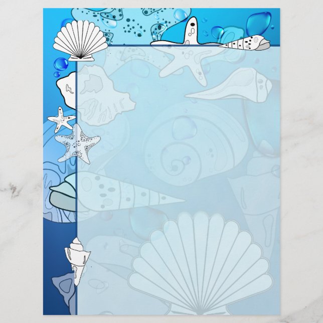 Seashells Aqua Ocean Letterhead Stationery (Framsida)