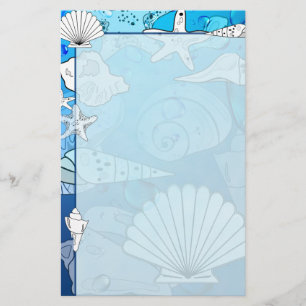 Seashells Aqua Ocean Stationery Brevpapper