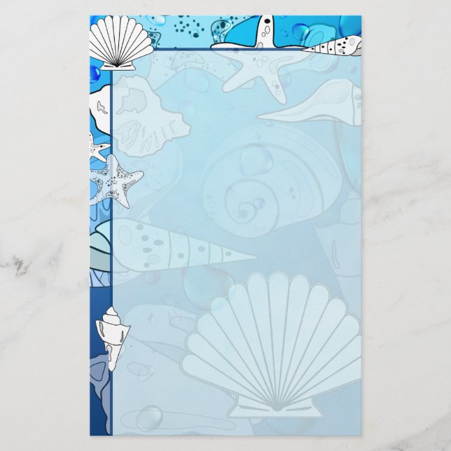 Seashells Aqua Ocean Stationery Brevpapper (Framsida)
