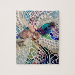 Seashells Beach Mönster Mosaic Pussel<br><div class="desc">Det här pusslet har en utskrift av min Seashell Mosaic. Det gjordes med snäckor och små fragment av färgad glas och småstarna. Jag lade också till några textilrester! Hoppas att du gillar det. Original Mosaic © Michele Davies</div>