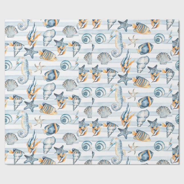 Seashells Beach Ocean Sea Vatten Mönster Art Presentpapper (Seam)