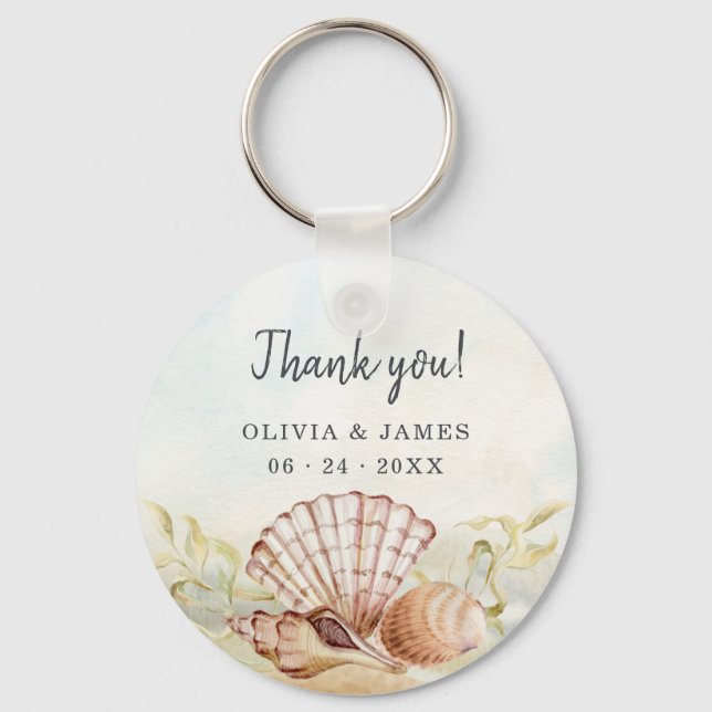 Seashells Beach Tropical Tack Wedding Favor Nyckelring (Framsida)