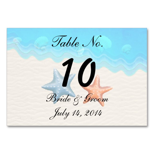 Seashells Beach Wedand Bord Card Bordsnummer (Framsidan)