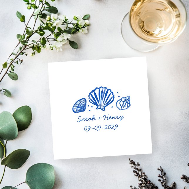 Seashells Beach Wedding Blue White ANPASSNINGSBAR Pappersservett (Seashells Beach Wedding Blue White CUSTOM Napkins
)