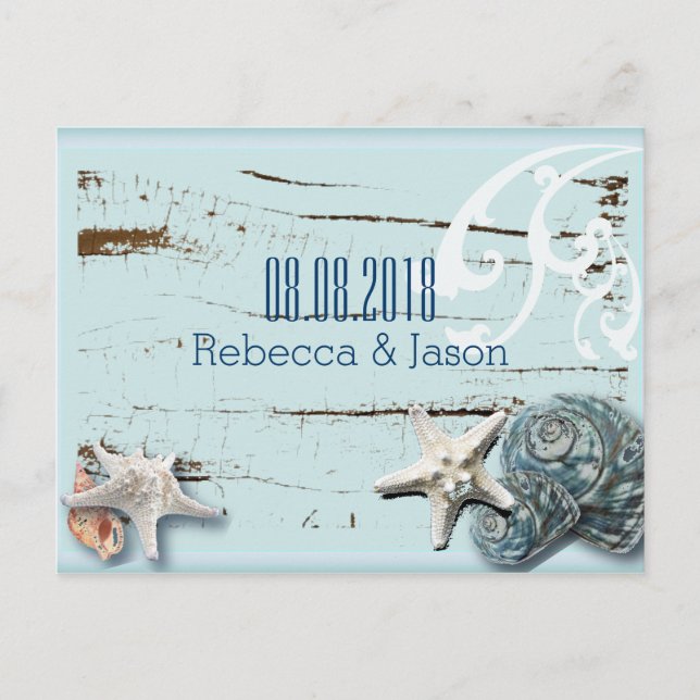 SeaShells Beach Wedding save the date Meddelande Vykort (Framsida)