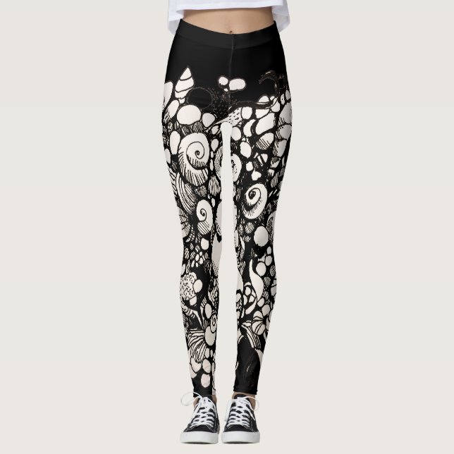 Seashells Black and white Leggings (Framsida)