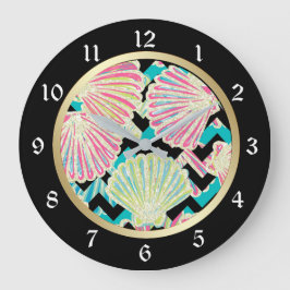 Seashells Black Chevron Stor Klocka