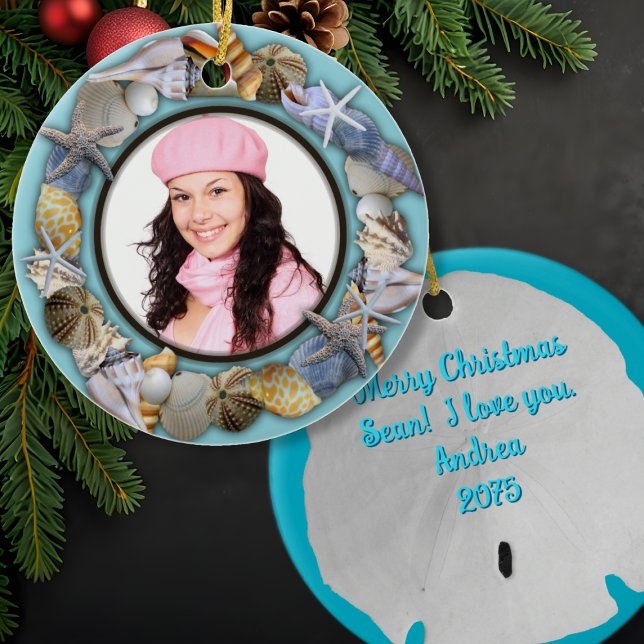 Seashells, Blue Photo Ram jul Ornament (Skapare uppladdad)