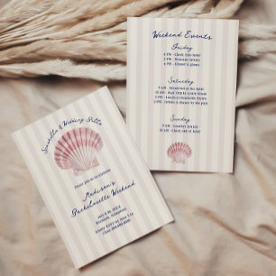 Seashells & Bröllop Klockor Rosa Navy Bachelorette Inbjudningar