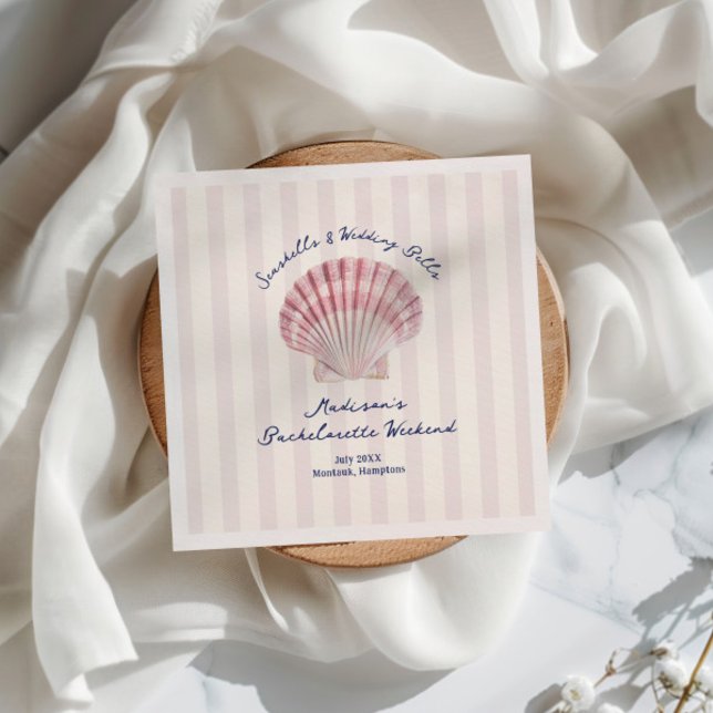 Seashells & Bröllop Klockor Rosa Navy Bachelorette Pappersservett (Skapare uppladdad)