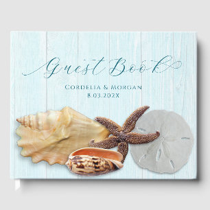 Seashells Bröllop Personlig Guest Bok Wood