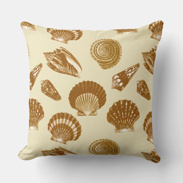 Seashells - Brunt på en beige bakgrund Kudde (Framsida)