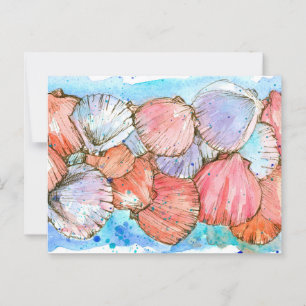 Seashells Clam Snäcka Ocean Beach Spatter Vykort