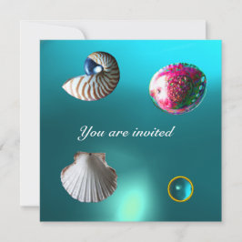 SEASHELLS DAMASK GEM BEACH WEDDING Blue aquamarine Inbjudningar
