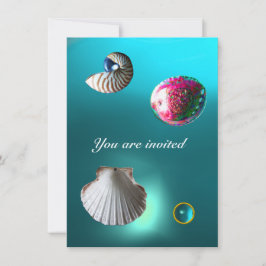 SEASHELLS DAMASK GEM BEACH WEDDING Blue aquamarine Inbjudningar
