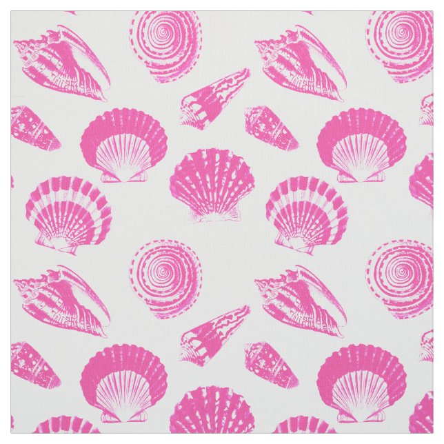 Seashells - Fuchsia rosa och vit Tyg (Provkarta)