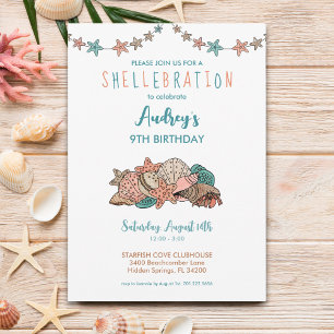 Seashells Girls Beach Birthday Inbjudningar