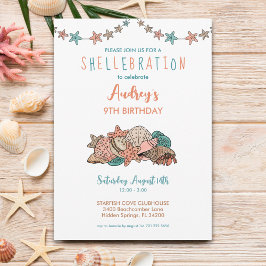 Seashells Girls Beach Birthday Inbjudningar