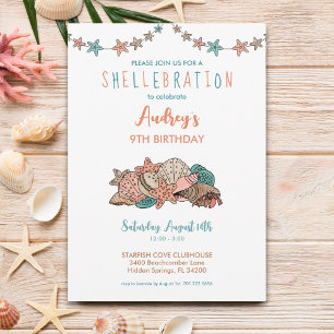 Seashells Girls Beach Birthday Inbjudningar