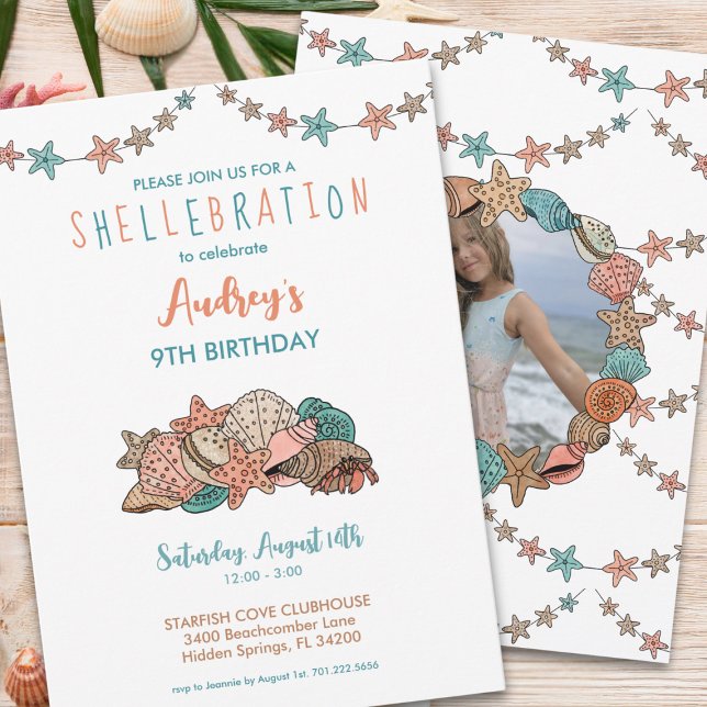 Seashells Girls Beach Birthday Inbjudningar (Skapare uppladdad)