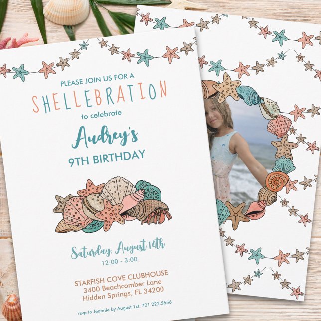 Seashells Girls Beach Birthday Inbjudningar (Skapare uppladdad)