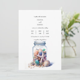 Seashells Glass Burk Centerstycke Beach Wedding Inbjudningar