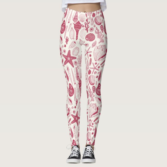 Seashells i Viva Magenta-Färg under 2023 Leggings (Framsida)
