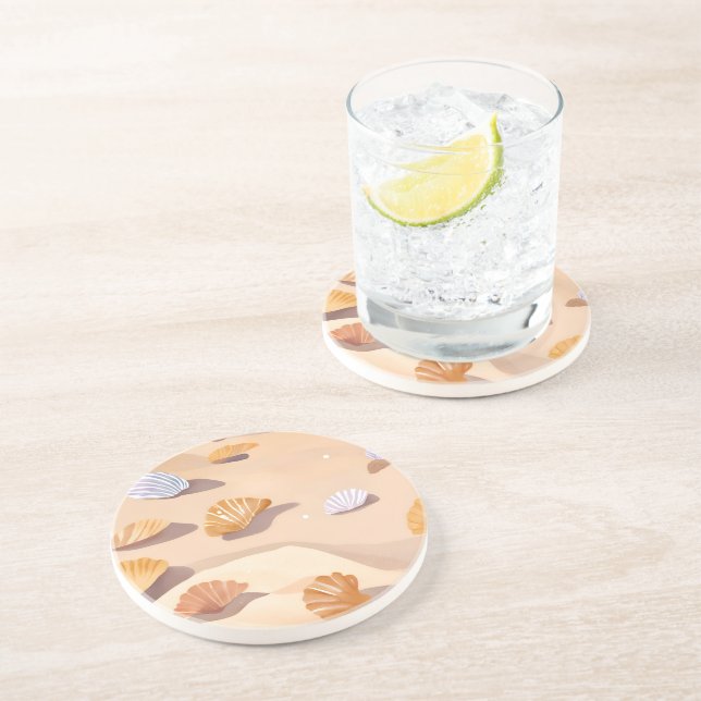 Seashells in the Sand | Beach Ocean Watercolor Underlägg (Sidan)