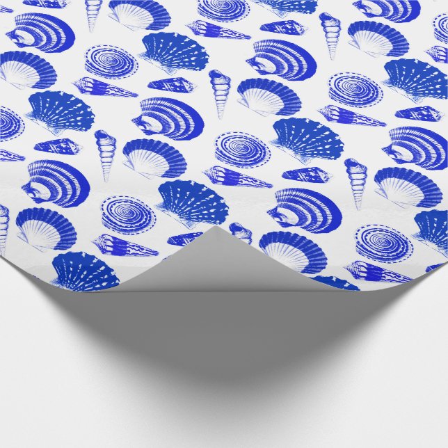 Seashells - koboltblå på vit bakgrund presentpapper (Hörn)