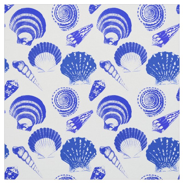 Seashells - koboltblå på vit bakgrund tyg (Provkarta)