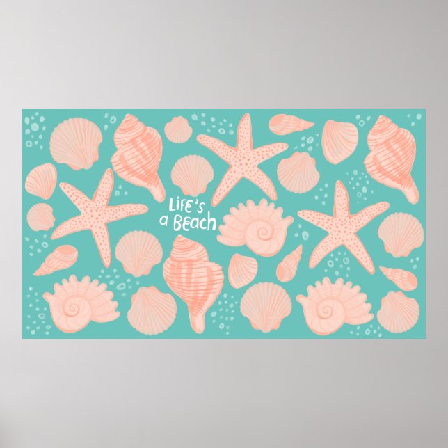 Seashells Life är en Beach Rosa Snäckor Illustrati Poster (Framsidan)