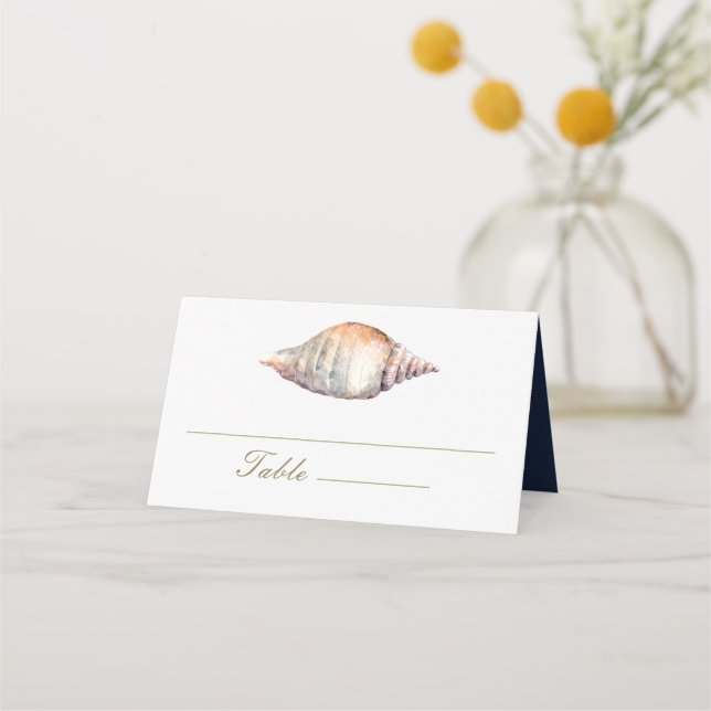 Seashells meddelande i ett Flaska Beach Wedand Placeringskort (Framsida)