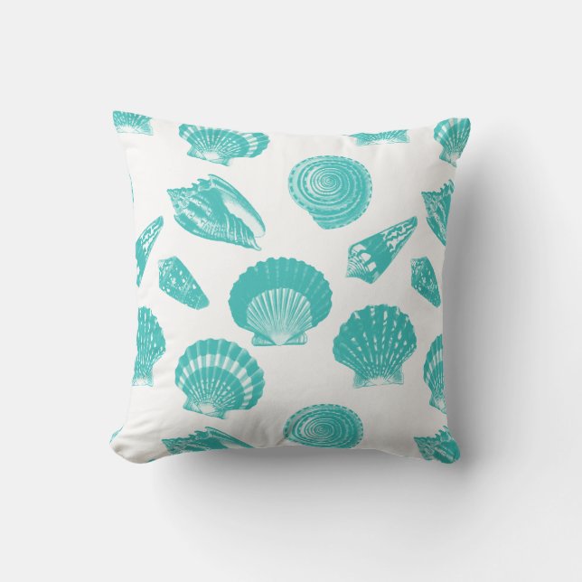 Seashells - mjukt akvarier och vitt kudde (Framsida)