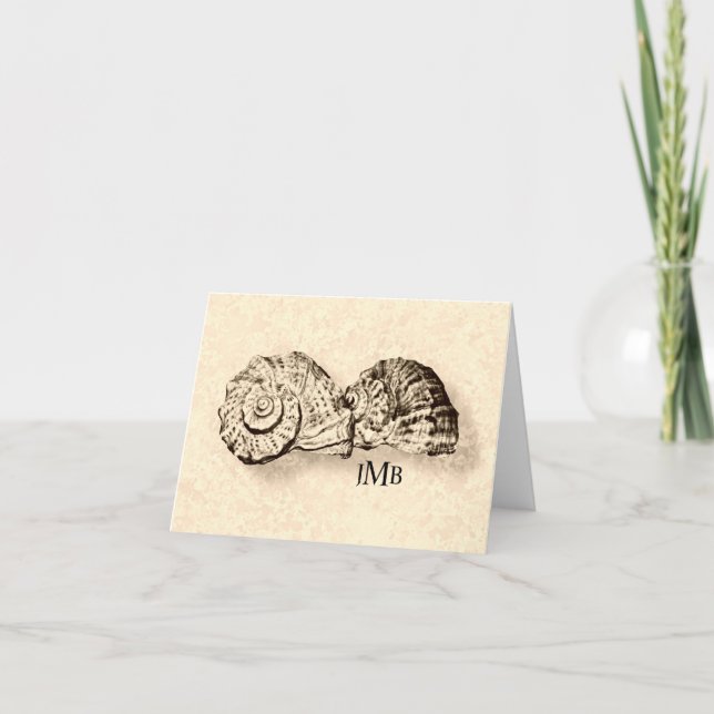 Seashells monogrammed Cream Note Card Tack Kort (Framsida)