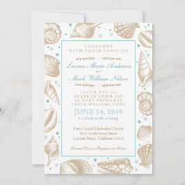 Seashells Nautical Beach Wedding Aqua/Tan Inbjudningar