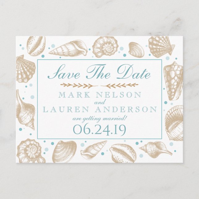 Seashells Nautical Beach Wedding | Spara datumet Meddelande Vykort (Framsida)