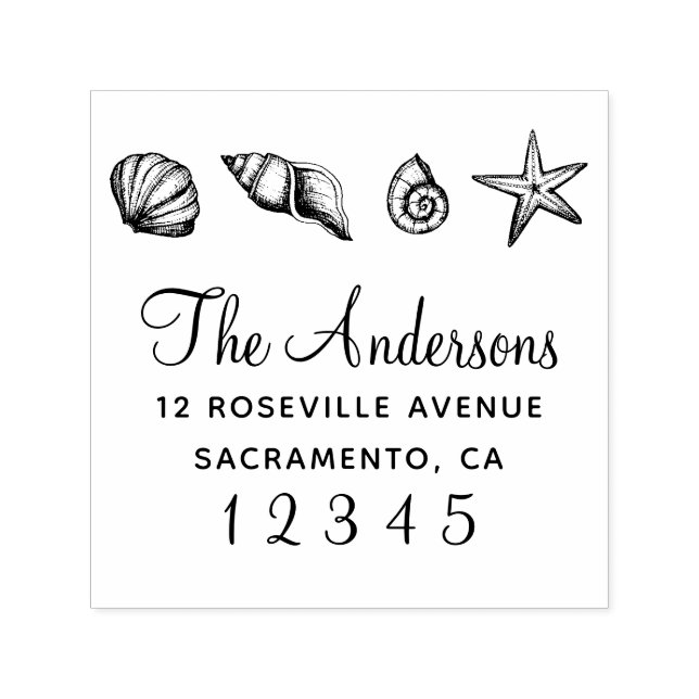 Seashells Nautical Family Namn Returadress Självfärgande Stämpel (Design)