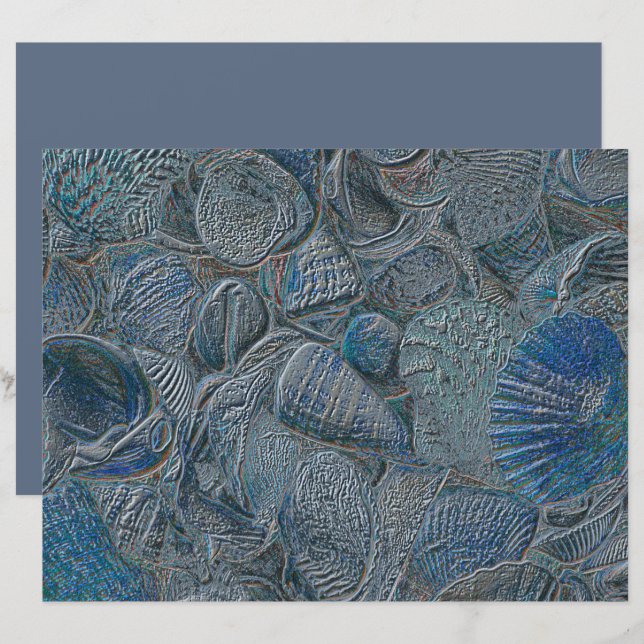 Seashells Ocean Beach Blue Metallic Decoupage (Fram/baksida)