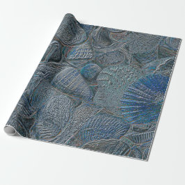 Seashells Ocean Beach Blue Metallic Decoupage Presentpapper