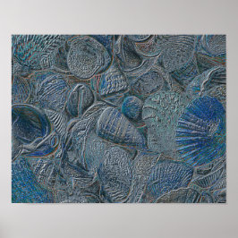 Seashells Ocean Beach Blue Metallic Nautical Themm Poster