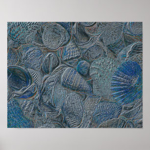 Seashells Ocean Beach Blue Metallic Nautical Themm Poster