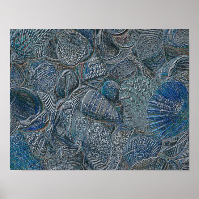 Seashells Ocean Beach Blue Metallic Nautical Themm Poster (Framsidan)